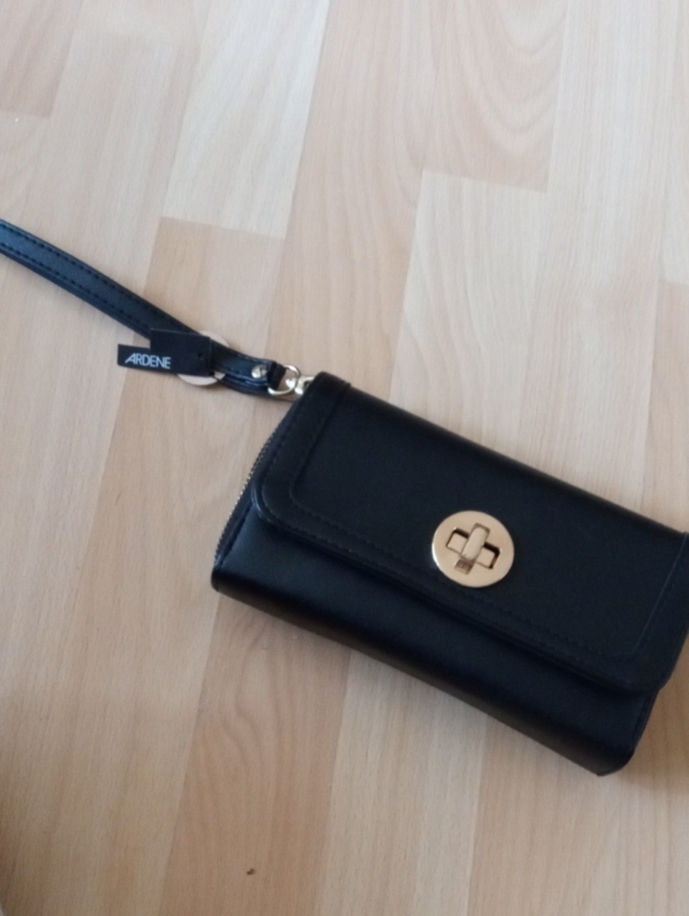 Ardene Black Wristlet Crossbody with Gold Turn-Lock Accent